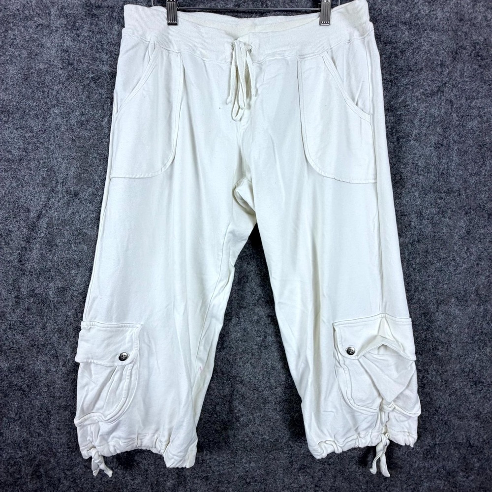 Karen Kane Capri Pants Womens XL White Cargo Pockets Drawstring Hiking Outdoor